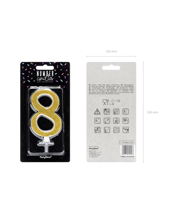 Birthday candle Number 8, gold, 10cm