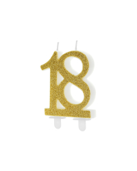 Birthday candle Number 18, gold, 7.5cm