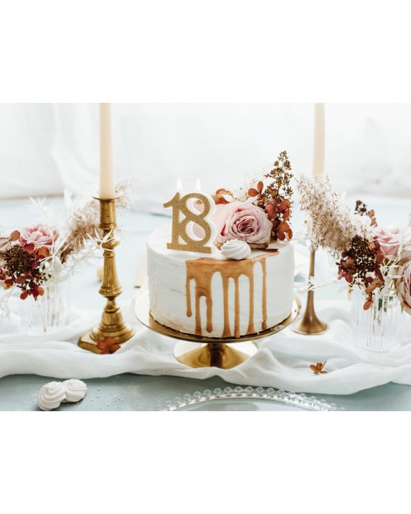 Birthday candle Number 18, gold, 7.5cm