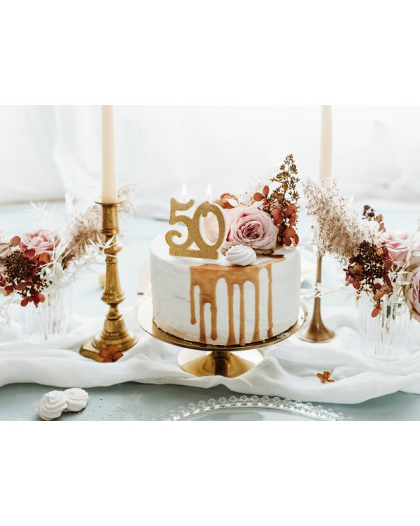 Birthday candle Number 50, gold, 7.5cm