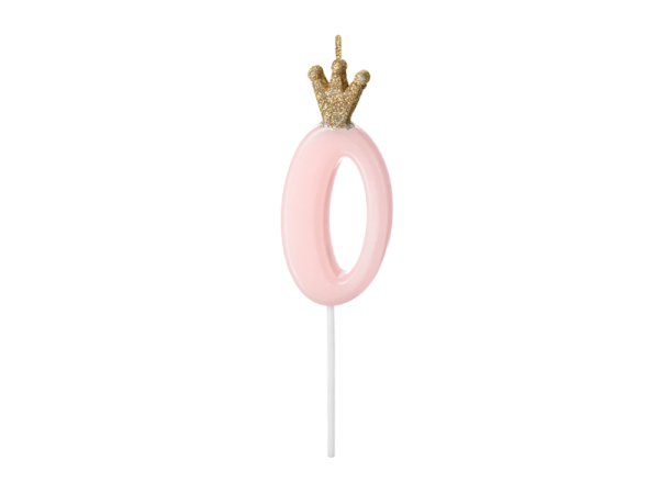 Birthday candle Number 0, light pink, 9.5cm