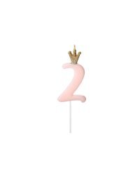 Birthday candle Number 2, light pink, 9.5cm