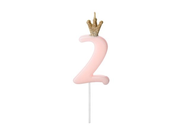 Birthday candle Number 2, light pink, 9.5cm Birthday candle Number 2, light pink, 9.5cm