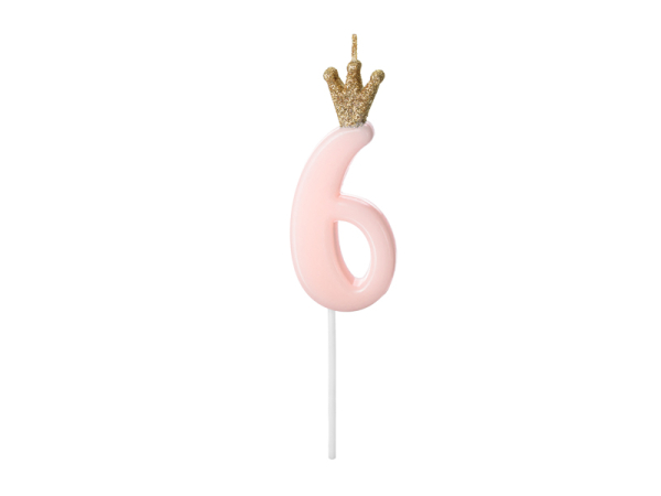 Birthday candle Number 6, light pink, 9.5cm Birthday candle Number 6, light pink, 9.5cm