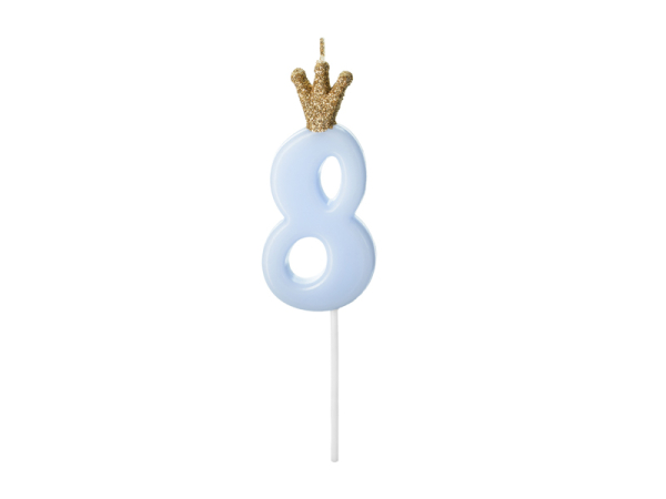 Birthday candle Number 8, light blue, 9.5cm Birthday candle Number 8, light blue, 9.5cm