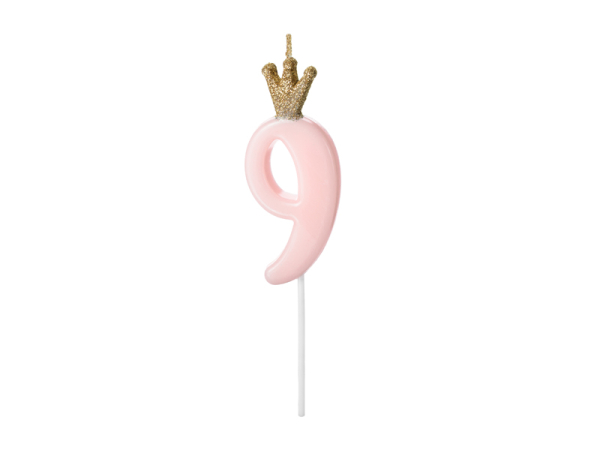 Birthday candle Number 9, light pink, 9.5cm Birthday candle Number 9, light pink, 9.5cm