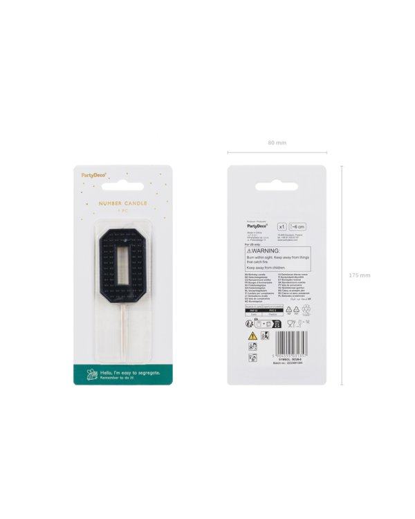 Birthday candle Number 0, 6 cm, black