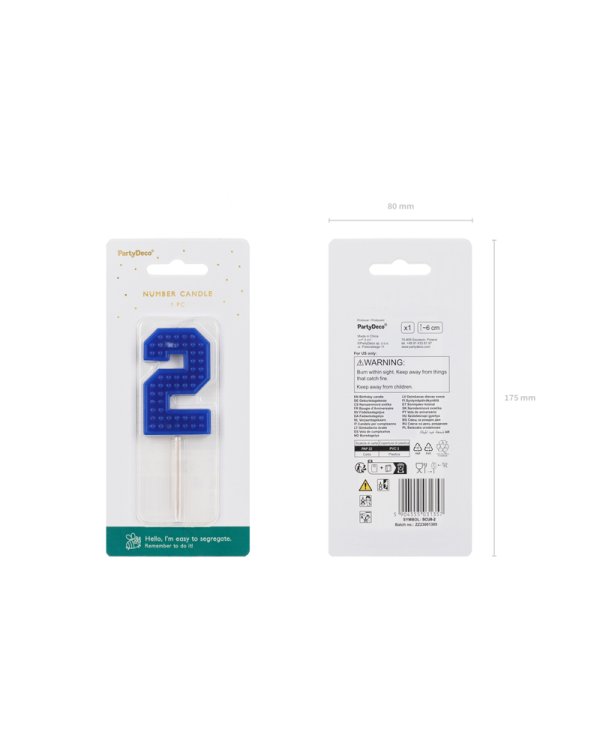 Birthday candle Number 2, 6 cm, blue