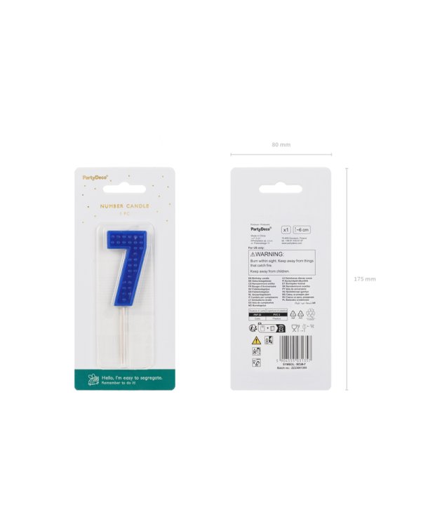 Birthday candle Number 7, 6 cm, blue