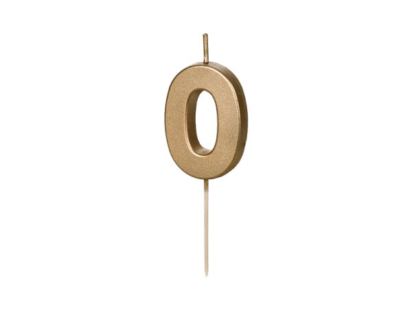 Birthday candle Number 0, 4.5 cm, złoty