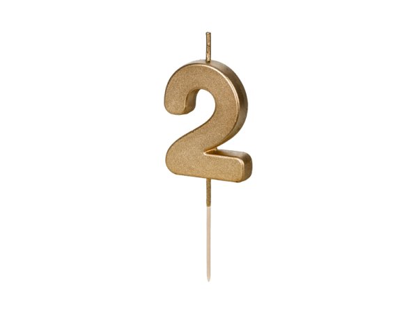 Birthday candle Number 2, 4.5 cm, złoty
