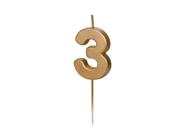 Birthday candle Number 3, 4.5 cm, złoty