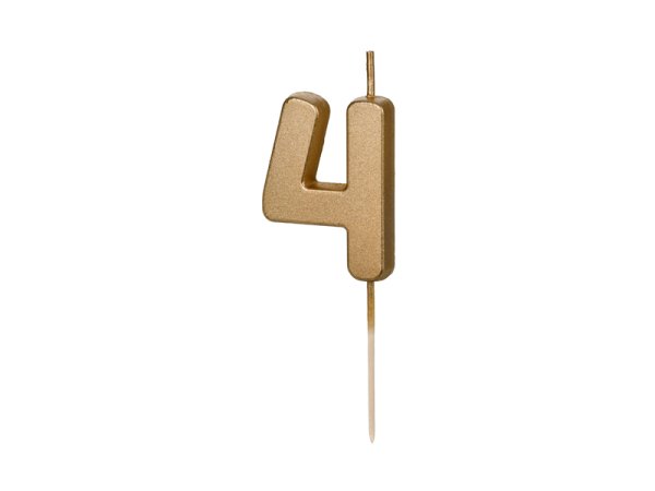 Birthday candle Number 4, 4.5 cm, złoty