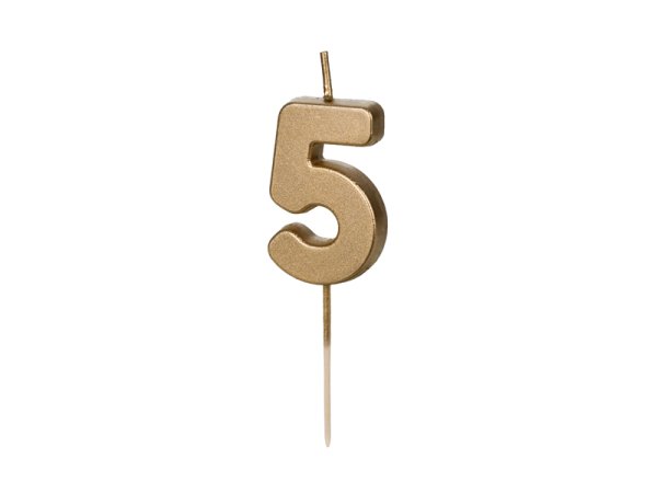 Birthday candle Number 5, 4.5 cm, złoty