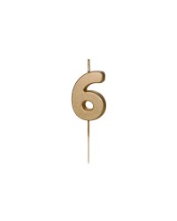 Birthday candle Number 6, 4.5 cm, złoty