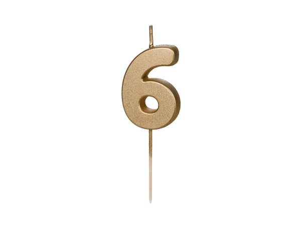 Birthday candle Number 6, 4.5 cm, złoty