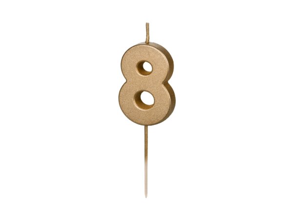 Birthday candle Number 8, 4.5 cm, złoty