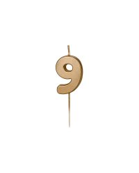 Birthday candle Number 9, 4.5 cm, złoty