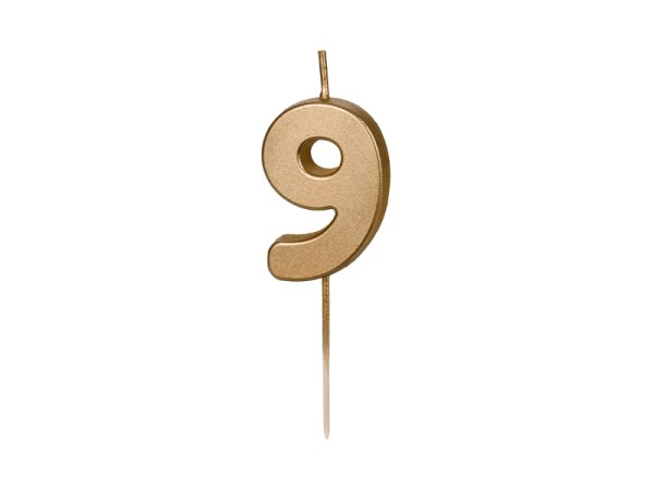 Birthday candle Number 9, 4.5 cm, złoty