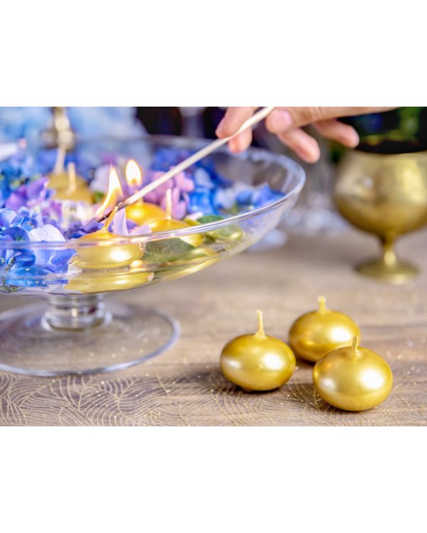 Floating candle disc, metallic, gold, 4cm (1 pkt / 50 pc.)