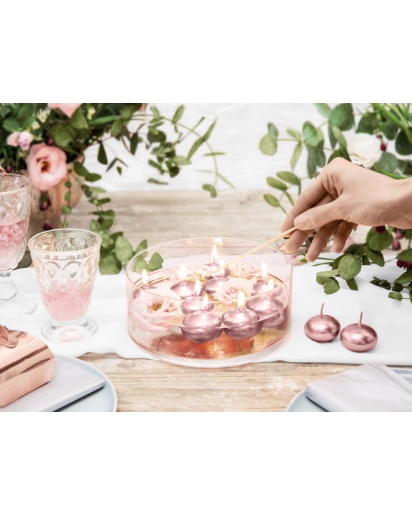 Floating candle disc, metallic, rose gold, 4cm (1 pkt / 50 pc.)