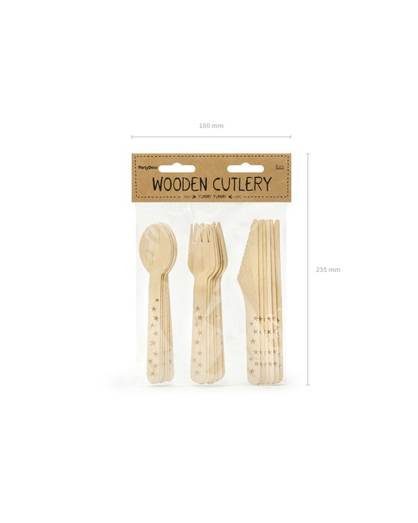 Wooden Cutlery Stars, gold, 16cm (1 pkt / 18 pc.)
