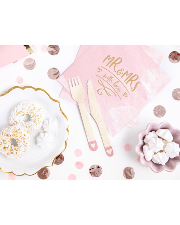 Wooden Cutlery Hearts, blush pink 16cm (1 pkt / 18 pc.)