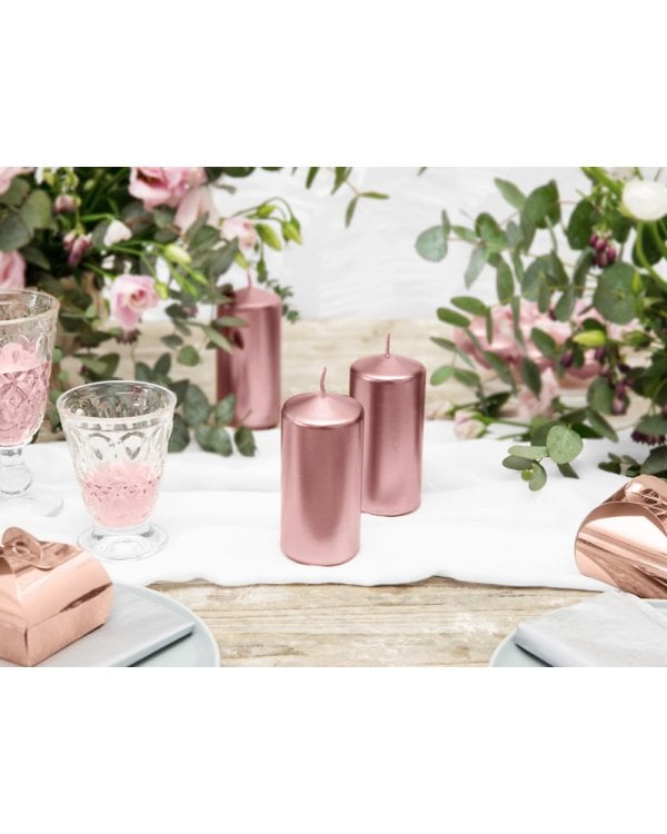 Pillar Candle, metallic, rose gold, 12x6cm (1 pkt / 6 pc.)