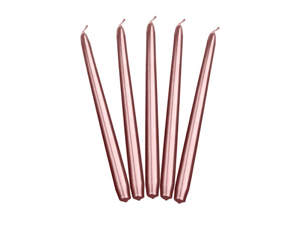 Taper candles, metallic, rose gold, 24cm (1 pkt / 10 pc.)