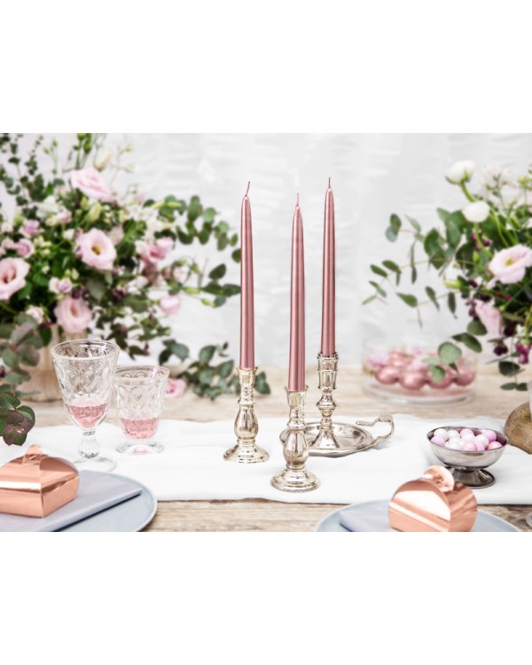 Taper candles, metallic, rose gold, 24cm (1 pkt / 10 pc.)