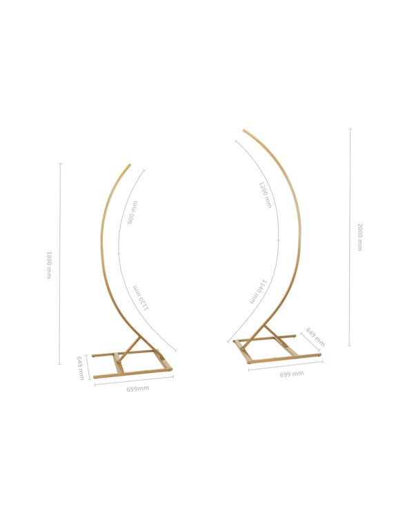 Stand with 2 Semi-Arch Bows, 200cm and 180cm - Set, Gold