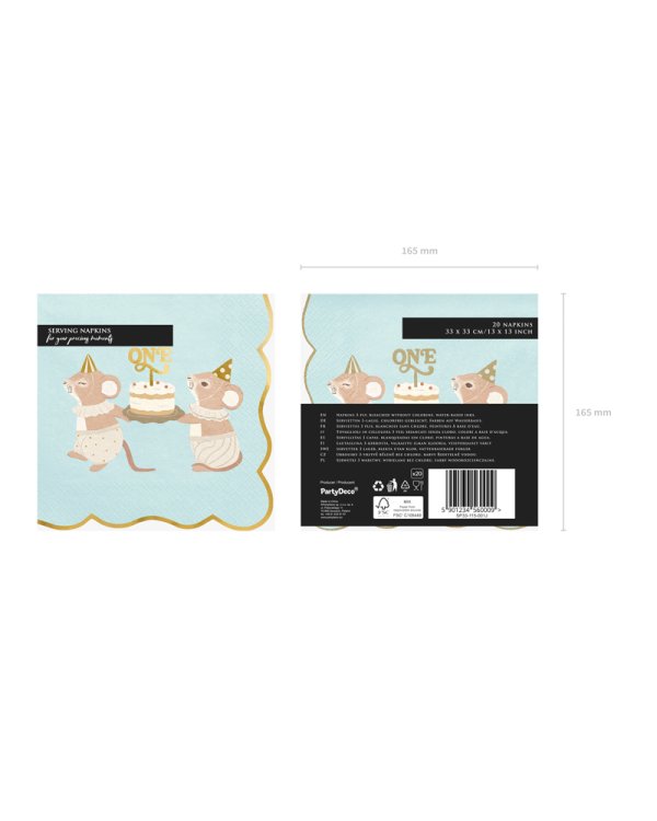 Napkins One Mice, 33x33 cm, blue (1 pkt / 12 pc.)