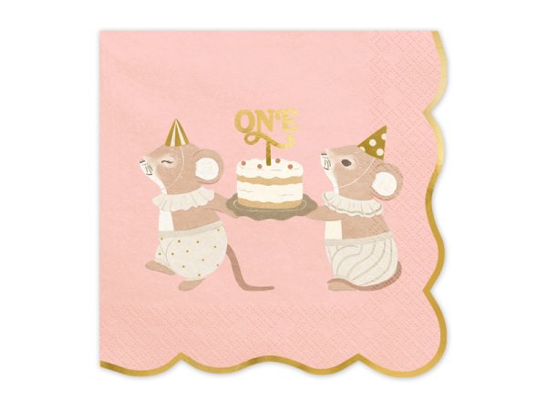 Napkins One Mice, 33x33 cm, pink (1 pkt / 12 pc.)