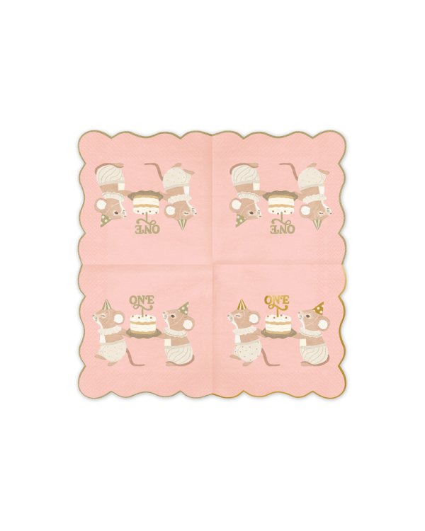 Napkins One Mice, 33x33 cm, pink (1 pkt / 12 pc.)