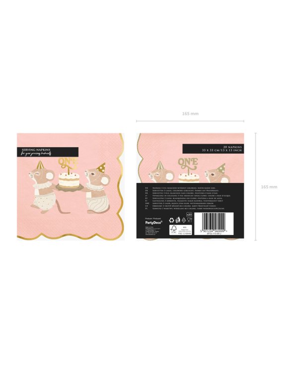 Napkins One Mice, 33x33 cm, pink (1 pkt / 12 pc.)
