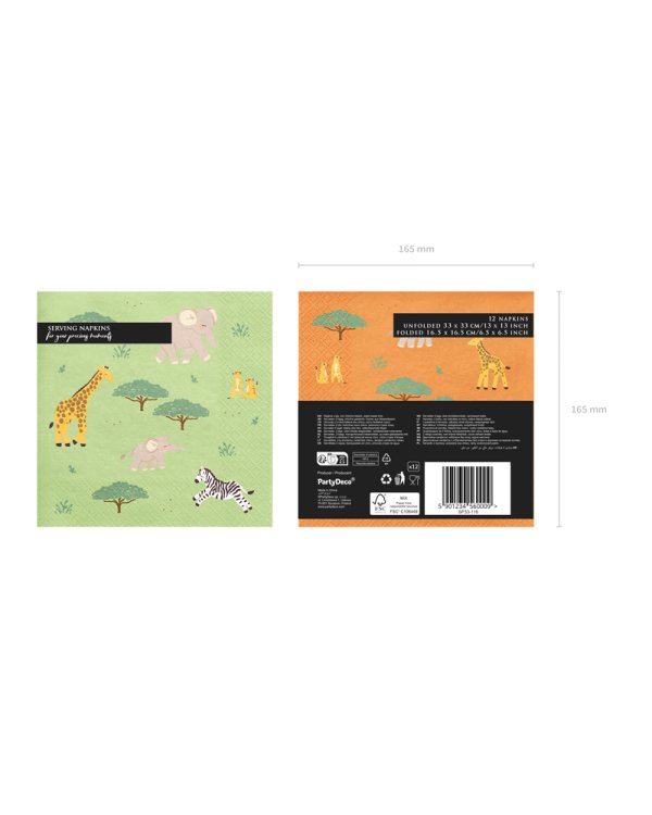 Napkins Safari, 33x33 cm, mix (1 pkt / 12 pc.)