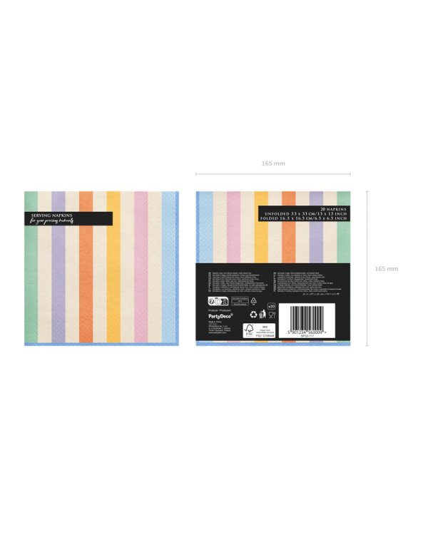 Napkins Stripes, 33x33 cm, mix (1 pkt / 20 pc.)