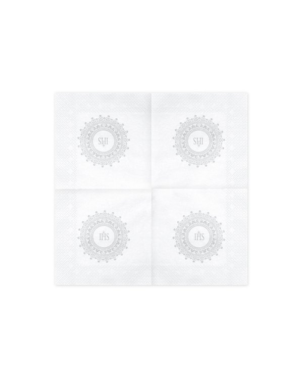 Napkins First Communion - IHS, 33x33cm, silver (1 pkt / 20 pc.)