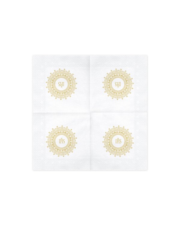 Napkins First Communion - IHS, 33x33cm, gold (1 pkt / 20 pc.)
