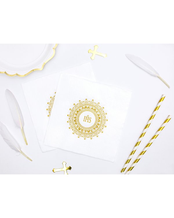 Napkins First Communion - IHS, 33x33cm, gold (1 pkt / 20 pc.)