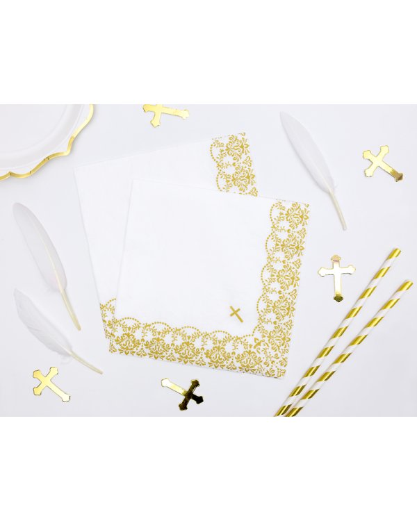 Napkins First Communion - Ornament, 33x33cm, gold (1 pkt / 20 pc.)