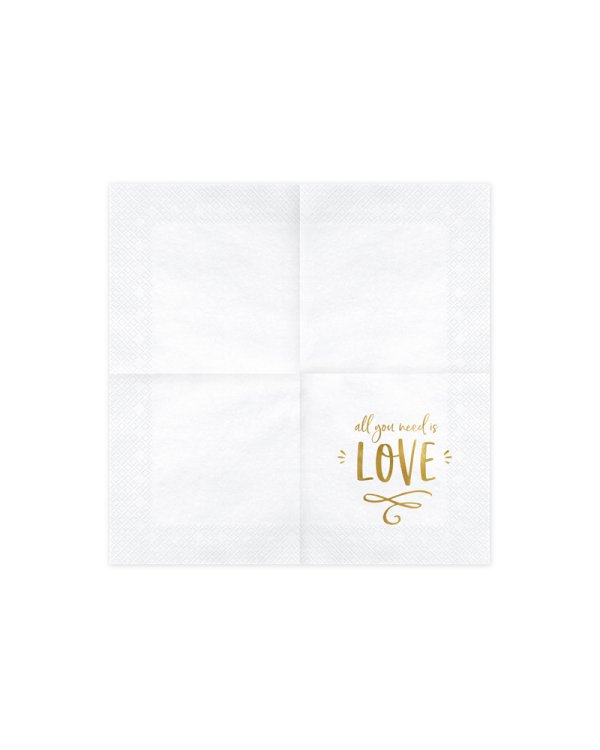 Napkins - All you need is love, white, 33x33cm (1 pkt / 20 pc.)