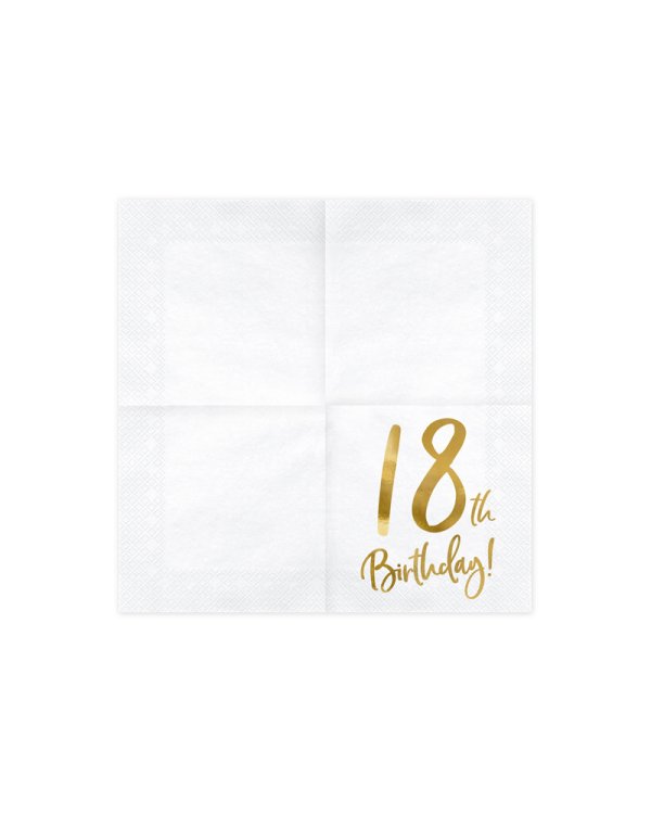 Napkins 18th Birthday, white, 33x33cm (1 pkt / 20 pc.)