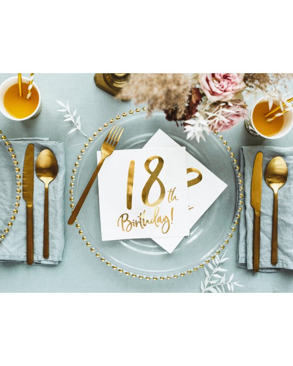 Napkins 18th Birthday, white, 33x33cm (1 pkt / 20 pc.)