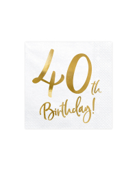 Napkins 40th Birthday, white, 33x33cm (1 pkt / 20 pc.)