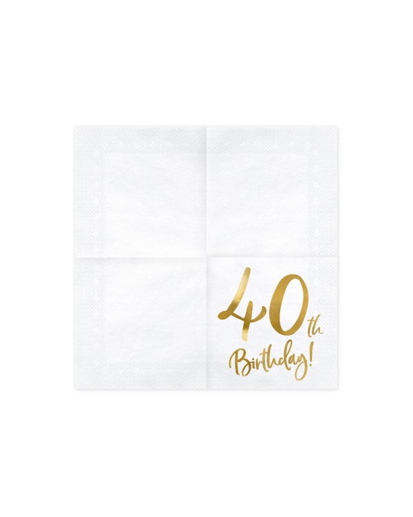 Napkins 40th Birthday, white, 33x33cm (1 pkt / 20 pc.)