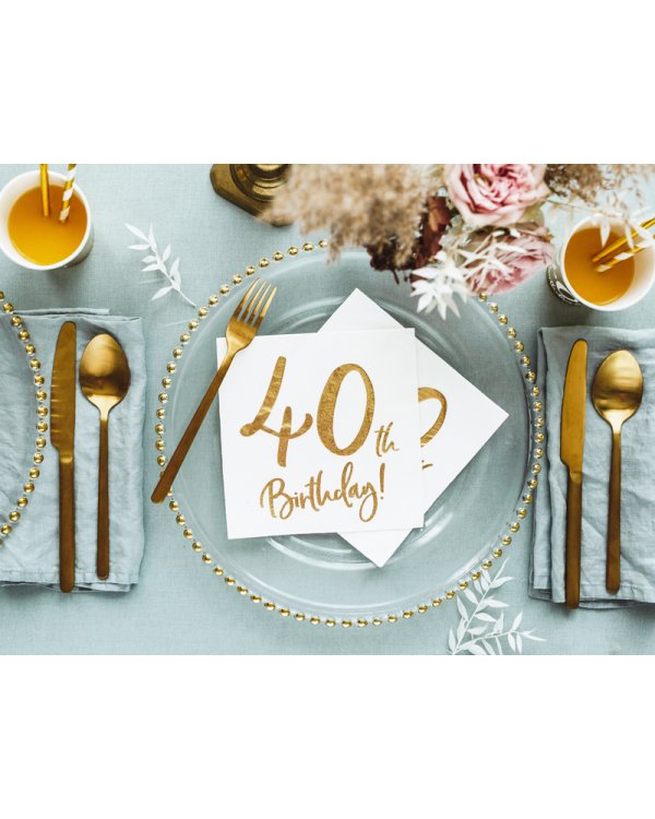 Napkins 40th Birthday, white, 33x33cm (1 pkt / 20 pc.)