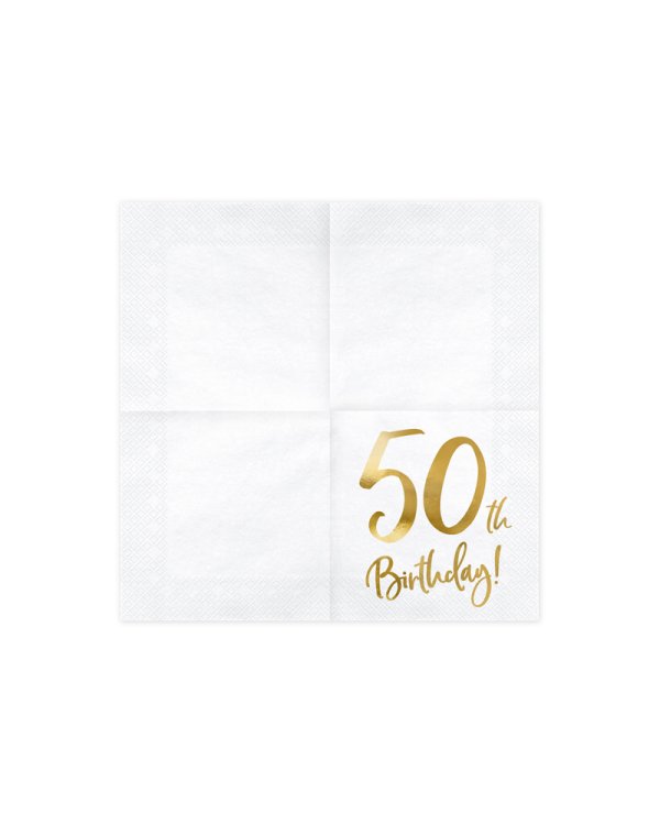 Napkins 50th Birthday, white, 33x33cm (1 pkt / 20 pc.)