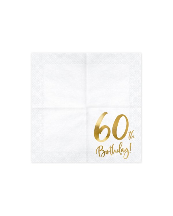 Napkins 60th Birthday, white, 33x33cm (1 pkt / 20 pc.)