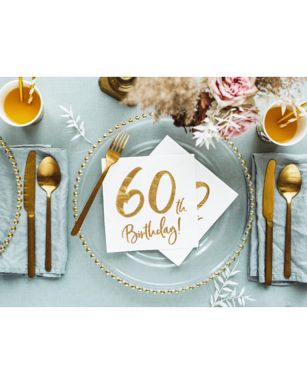Napkins 60th Birthday, white, 33x33cm (1 pkt / 20 pc.)